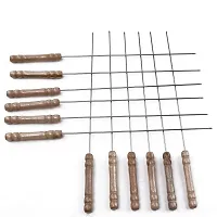 BBQ Skewers Tandoor for Barbecue, Grill | Stainless Steel Stick with Wooden Handle, Pack of 12-thumb2