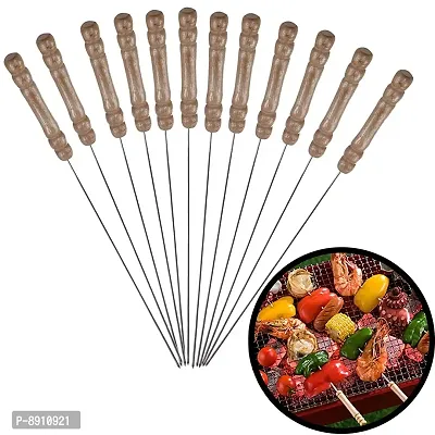 BBQ Skewers Tandoor for Barbecue, Grill | Stainless Steel Stick with Wooden Handle, Pack of 12-thumb4