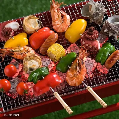 BBQ Skewers Tandoor for Barbecue, Grill | Stainless Steel Stick with Wooden Handle, Pack of 12-thumb5