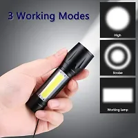 USB Torch Light Mini Torch Light Rechargeable Flashlight + Desk Lamp with Gift Box Focus Zoom Torch Light with 3 Modes Adjustable for Emergency [Black] [Pack of 1]-thumb2