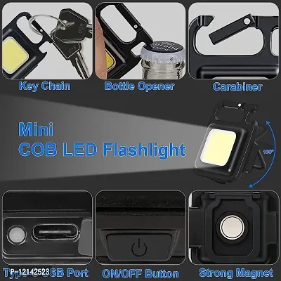 COB Mini Keychain Flashlight 1000 Lumens - Rechargeable Emergency LED Light with Folding Bracket, Bottle Opener,Fishing, Walking, Camping-thumb2