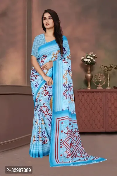 Beautiful Blue Georgette Printed Saree With Blouse Piece For Women-thumb0