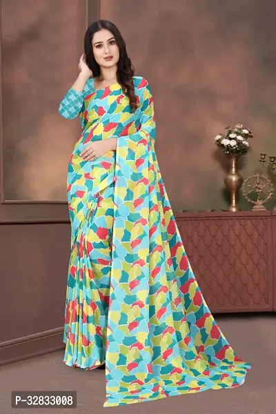 Stylish Green Printed Saree With Blouse Piece For Women-thumb0