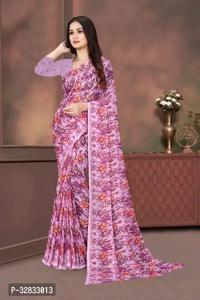 Stylish Pink Printed Saree With Blouse Piece For Women-thumb0