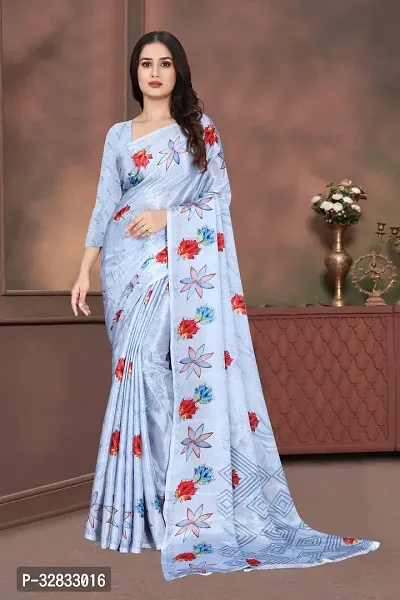 Stylish Grey Printed Saree With Blouse Piece For Women-thumb0