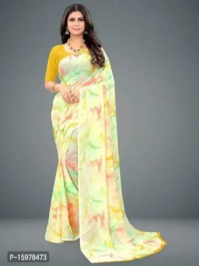 Marble Georgette Multicolor Printed Sarees with Blouse Piece-thumb0