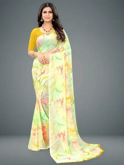 Marble Georgette Multicolor Printed Sarees with Blouse Piece