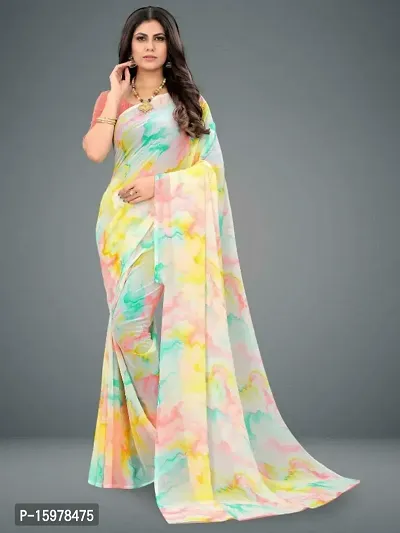 Marble Georgette Multicolor Printed Sarees with Blouse Piece-thumb0