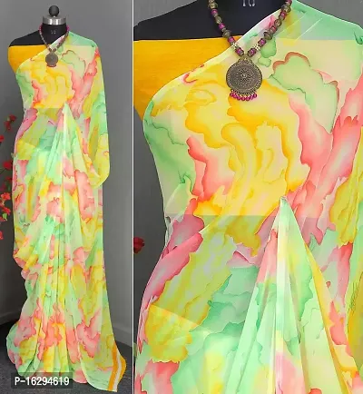 Georgette Marble Printed Sarees With Blouse Piece