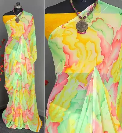 Georgette Badal Printed Sarees with Blouse piece