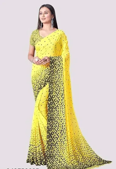 Georgette Triangle Printed Sarees with Blouse Piece