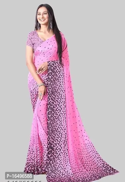 Georgette Triangle Printed Sarees with Blouse Piece