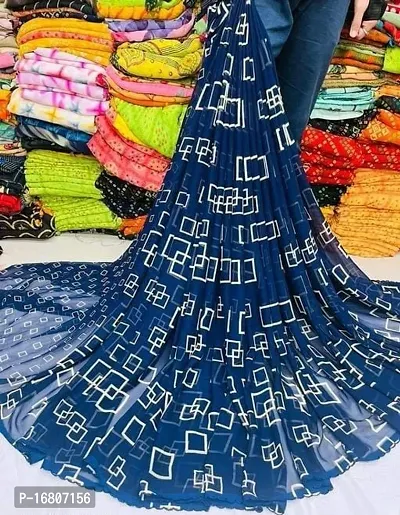 Georgette Geomteric Printed Sarees with Blouse Piece