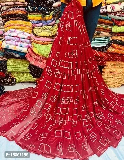 Georgette Geomteric Printed Sarees with Blouse Piece
