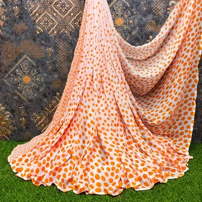 Georgette Polka Dot Printed Sarees with Blouse Piece