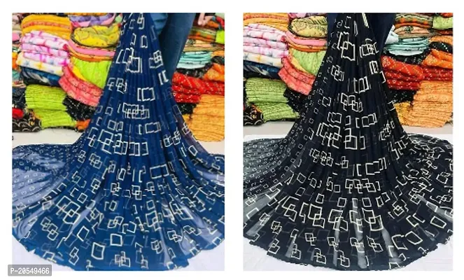 Combo of 2 Georgette Square Printed Sarees with Blouse Piece-thumb0