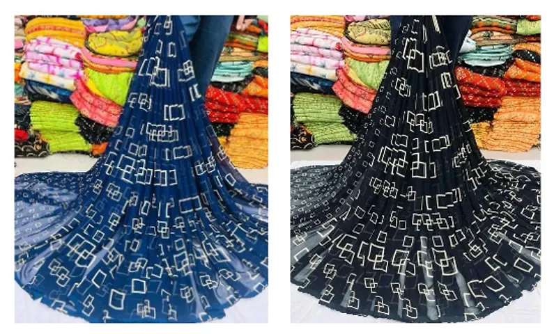 Combo of 2 Georgette Square Printed Sarees with Blouse Piece