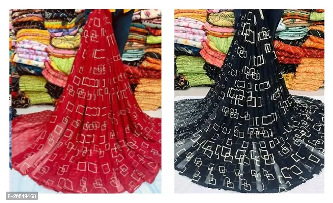Combo of 2 Georgette Square Printed Sarees with Blouse Piece