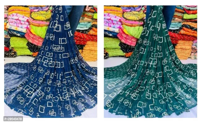 Combo of 2 Georgette Square Printed Sarees with Blouse Piece