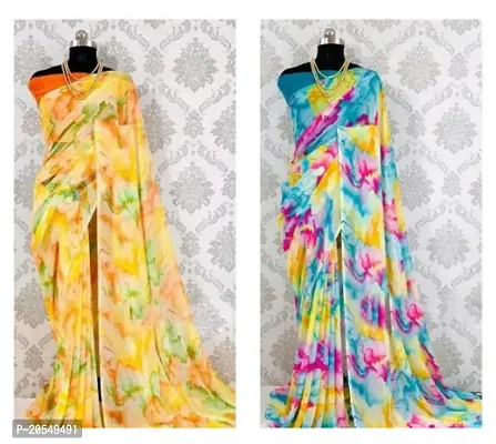 Combo of 2 Badal Printed Georgette Sarees with Blouse Piece