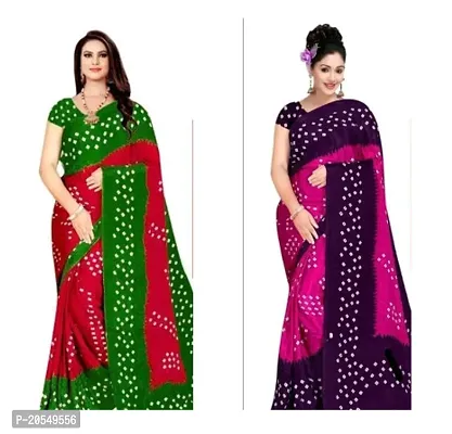 Combo of 2 Georgette Bandhani Printed Sarees with Blouse Piece-thumb0