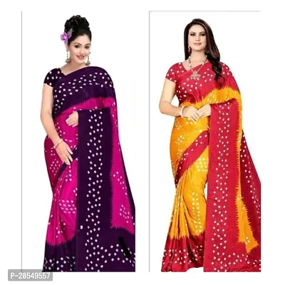 Combo of 2 Georgette Bandhani Printed Sarees with Blouse Piece-thumb0