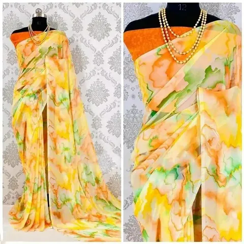 Badal Printed Georgette Sarees with Blouse Piece