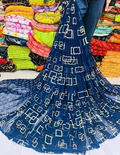 Renial Georgette Box Printed Saree without Blouse Piece