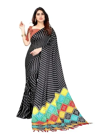 Crepe Silk Bandhani Print Sarees with Blouse Piece