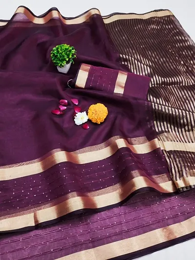 Organza Zari Woven with Sequin Border Saree with Blouse Piece