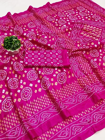 Soft Cotton Silk Bandhani Print Sarees with Blouse Piece