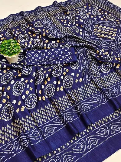 Soft Cotton Silk Bandhani Print Sarees with Blouse Piece