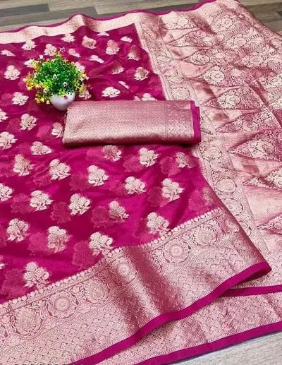 Banarasi Organza Silk Zari Weaving Sarees with Blouse Piece