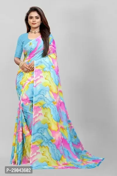 Renial Georgette Abstract Printed Saree with Blouse Piece