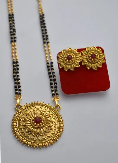 Alluring stylish 24 inch long mangalsutra with beautiful earrings