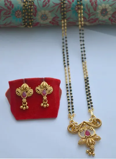 Elegant Copper Kundan Golden American Diamond Mangalsutra Set For Women