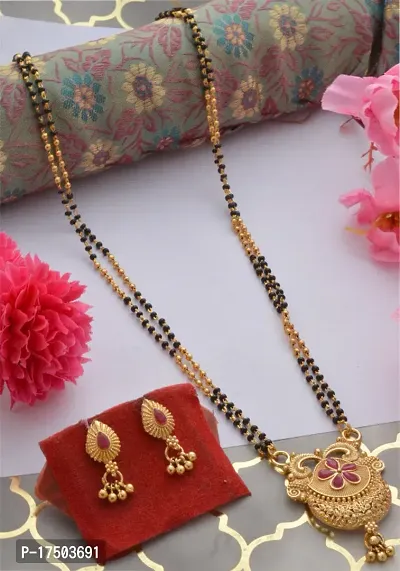 Alluring stylish 24 inch long beautiful mangalsutra with earrings