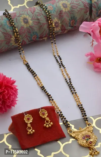 Alluring stylish 24 inch long beautiful mangalsutra with earrings-thumb0