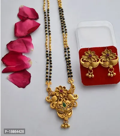 Alluring stylish 24 inch long mangalsutra with beautiful earrings-thumb0