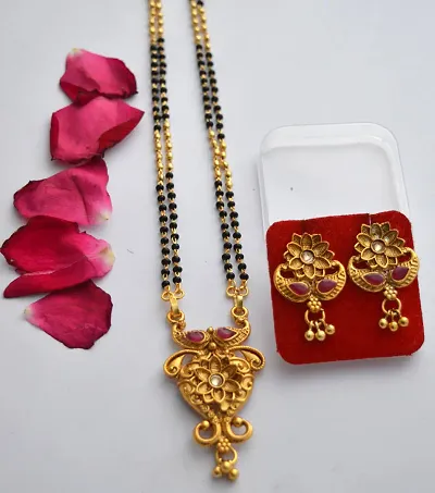 Alluring stylish 24 inch long mangalsutra with beautiful earrings