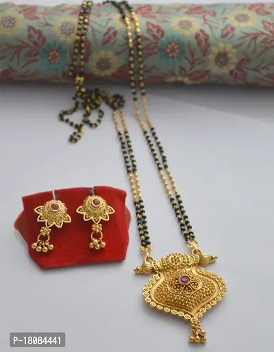 Alluring stylish 24 inch long mangalsutra with beautiful earrings-thumb0