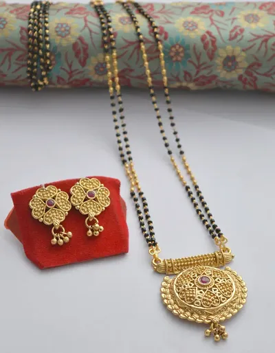 Alluring stylish 24 inch long mangalsutra with beautiful earrings