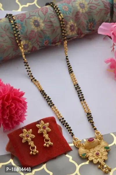 Alluring stylish 24 inch long mangalsutra with beautiful earrings-thumb0