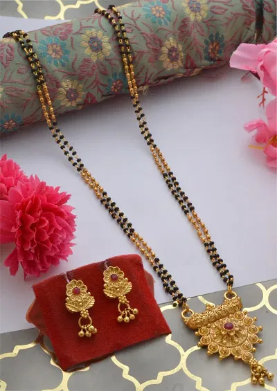 Alluring stylish 24 inch long mangalsutra with beautiful earrings