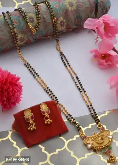 Alluring stylish 24 inch long mangalsutra with beautiful earrings