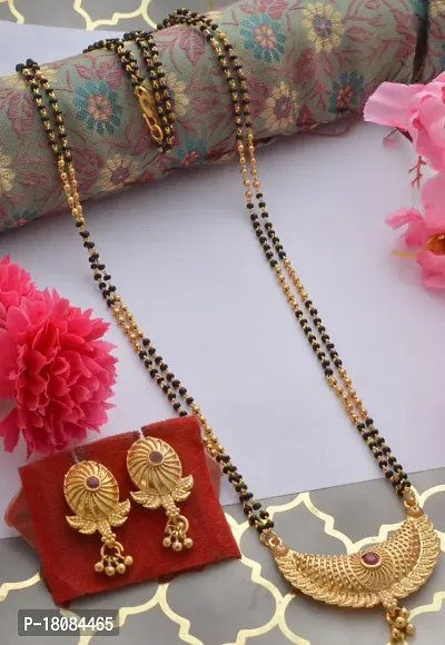 Alluring stylish 24 inch long mangalsutra with beautiful earrings-thumb0