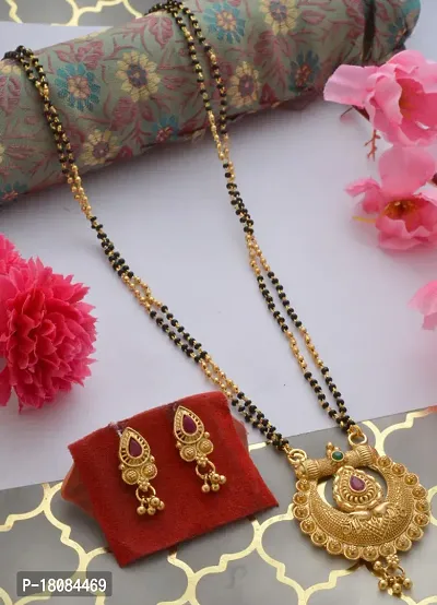 Alluring stylish 24 inch long mangalsutra with beautiful earrings