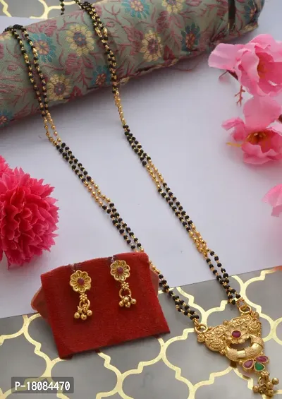 Alluring stylish 24 inch long mangalsutra with beautiful earrings