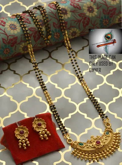 Alluring stylish 24 inch long mangalsutra with beautiful earrings