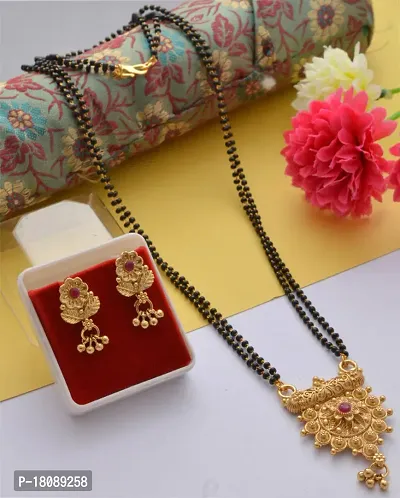 Antique stylish alluring mangalsutra with earrings-thumb0